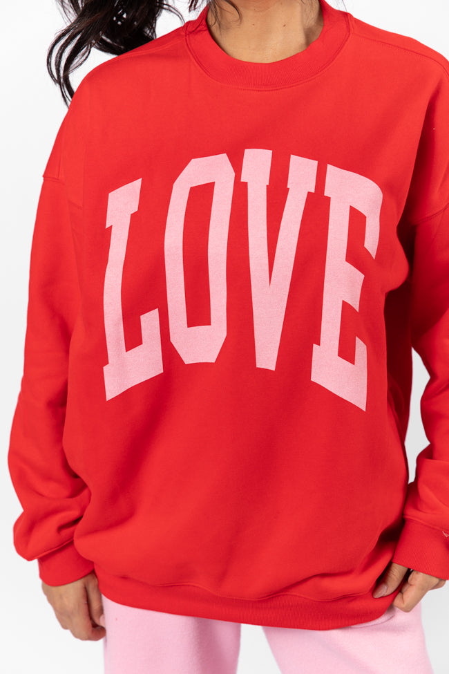 Love Block Red Oversized Graphic Sweatshirt Fashionable Online