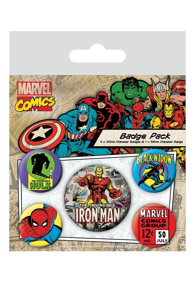 Marvel Comics - Retro Multicolored Pack Of 5 - Button Set Clearance Manchester Great Sale