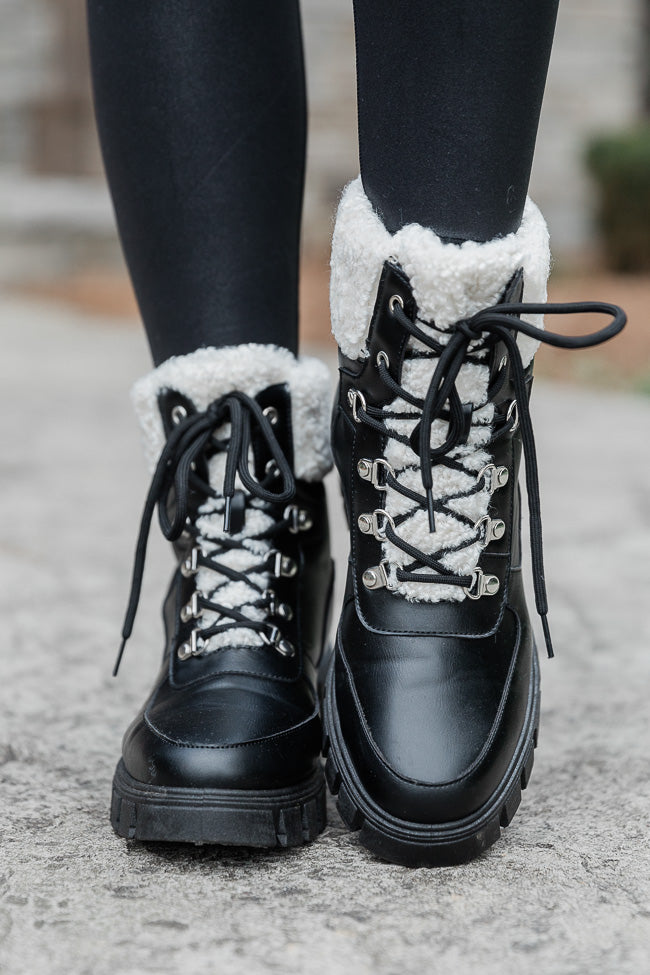 Lizzie Black Fur Detail Combat Boots FINAL SALE Cheap Discount Sale