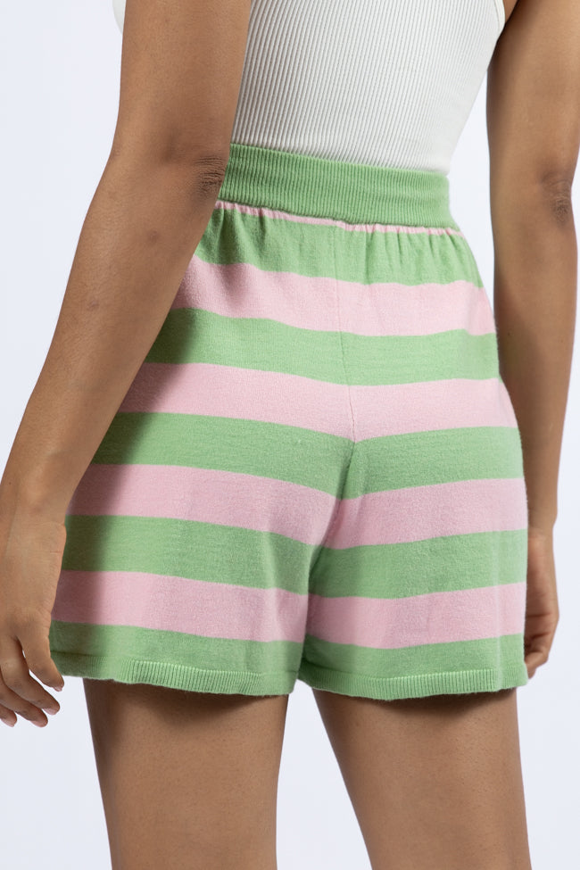 Pulling Heartstrings Green and Pink Striped Knit Shorts SALE Sale Fake