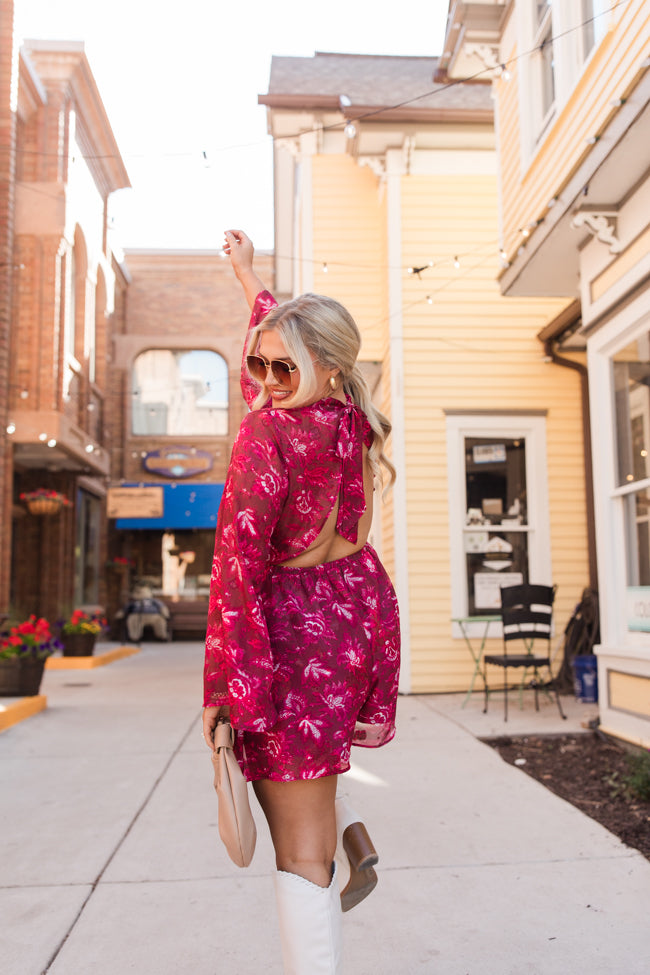 Give Me The Rundown Red Backless Mock Neck Printed Romper FINAL SALE Perfect For Sale