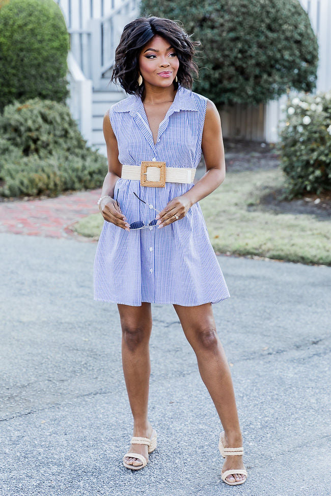 A Little Prep In My Step Blue Stripe Collar Button Up Mini Dress FINAL SALE Pay With Visa