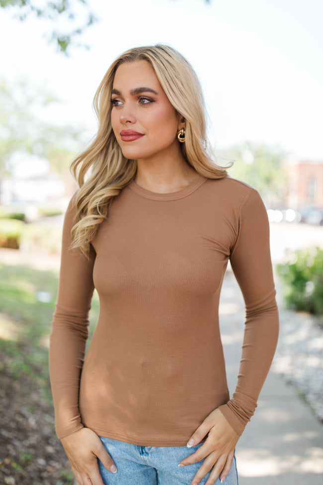 Make Your Choice Brown Ribbed Long Sleeve Tee Buy Cheap Low Shipping