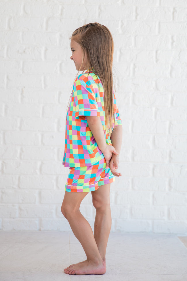 Kid's Good To Get Away In Glamour On The Grid Pajama Set