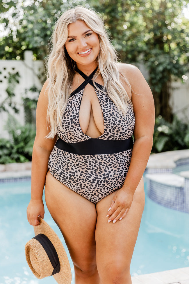 Sunlit Bungalow Black Halter Animal Print One Piece Swimsuit FINAL SALE Manchester Sale Online