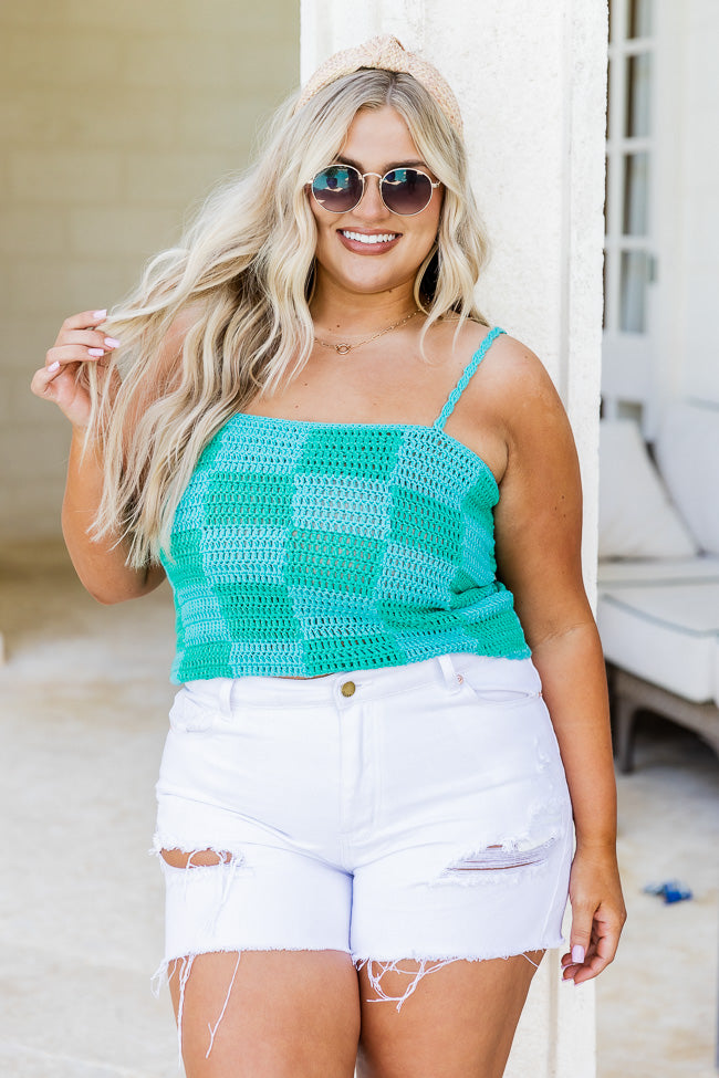 Paint The Sky Blue and Green Checkered Sweater Tank FINAL SALE Buy Sale Online