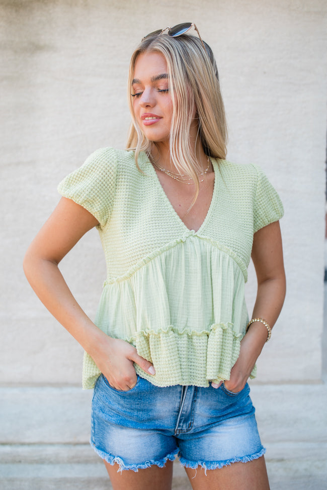 Rays Of Hope Green Waffle And Gauze Babydoll Top FINAL SALE For Cheap