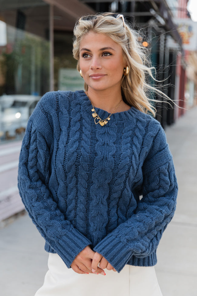 A Cozy Place Navy Cable Knit Crew Neck Sweater Sale Comfortable