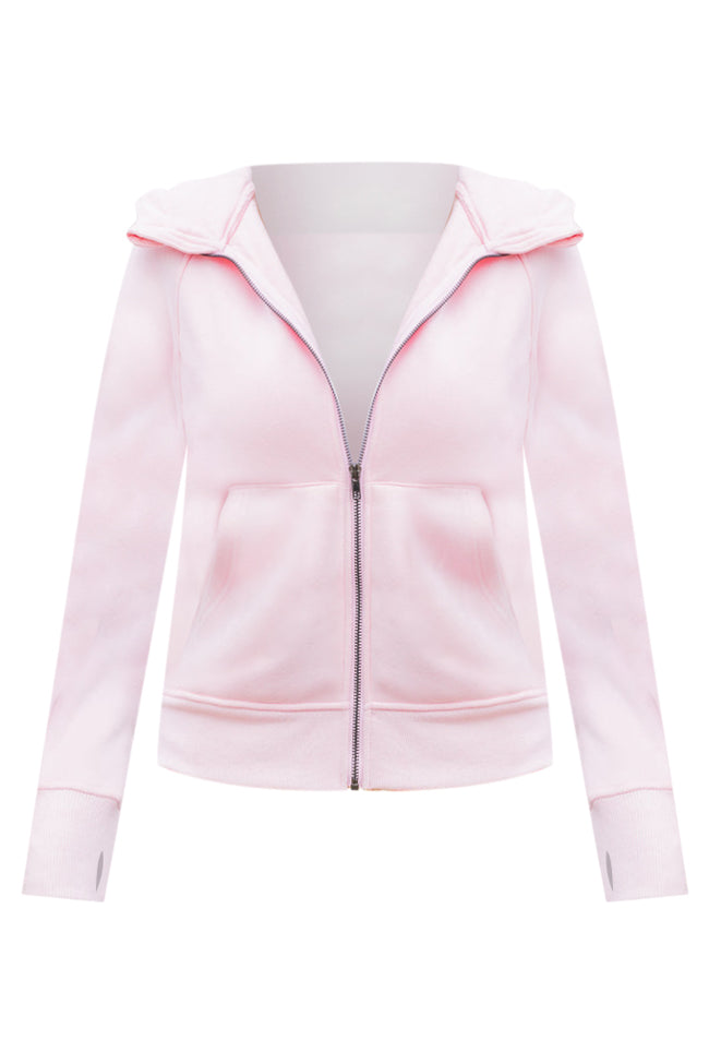 Making It Look Easy Light Pink Ribbed Shoulder Fitted Full Zip Sweatshirt FINAL SALE Clearance Good Selling