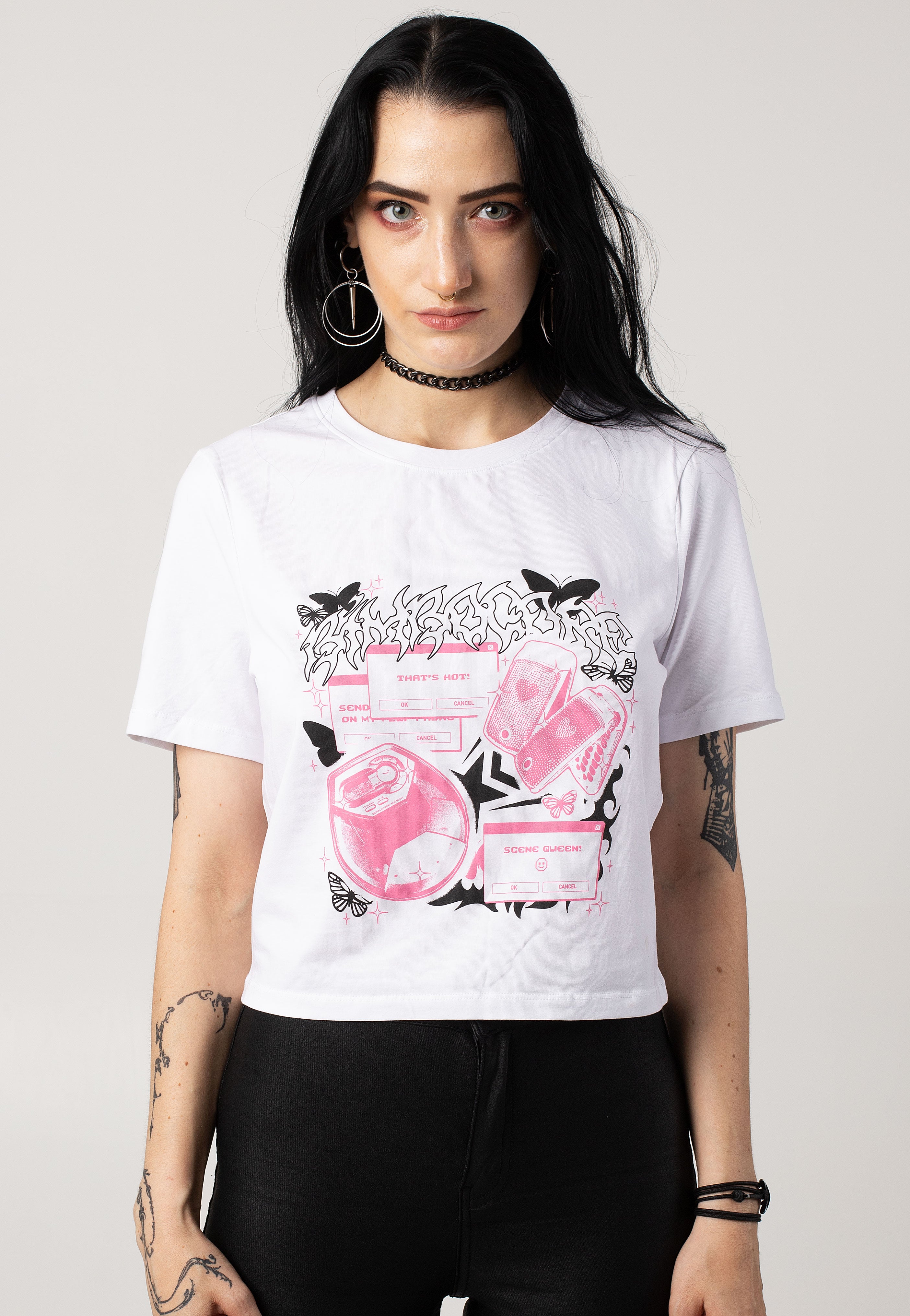 Scene Queen - Bimbocore Y2K Crop White - Girly Clearance Clearance Store