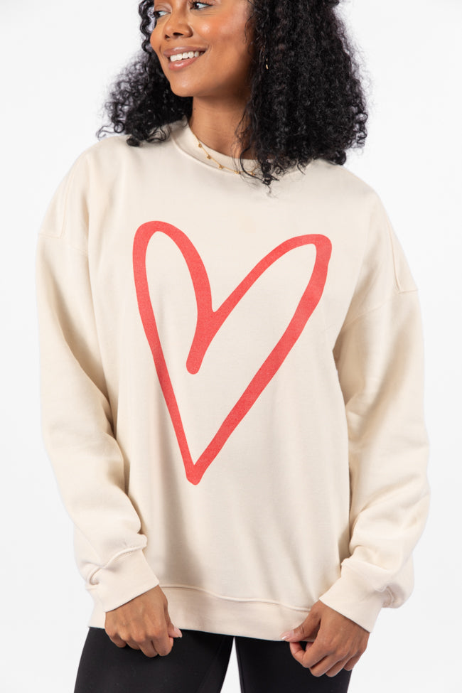 Red Heart Sketch Cream Oversized Graphic Sweatshirt Marketable For Sale