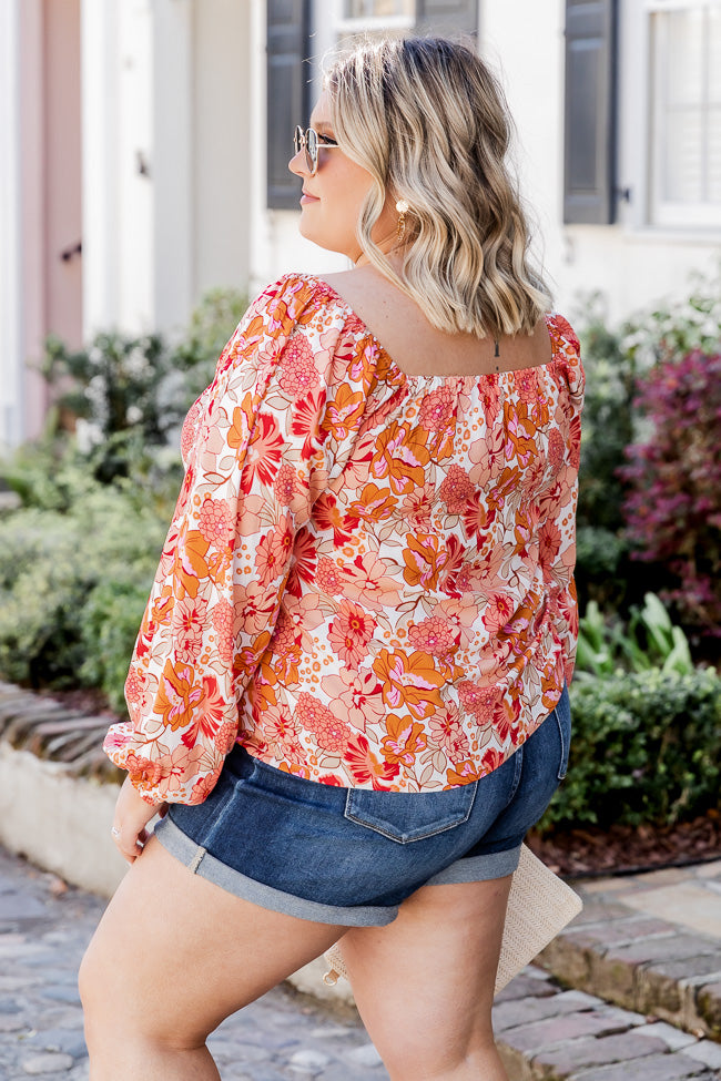 Going Public Off The Shoulder Blouse in Sarasota Red Floral Print FINAL SALE Very Cheap