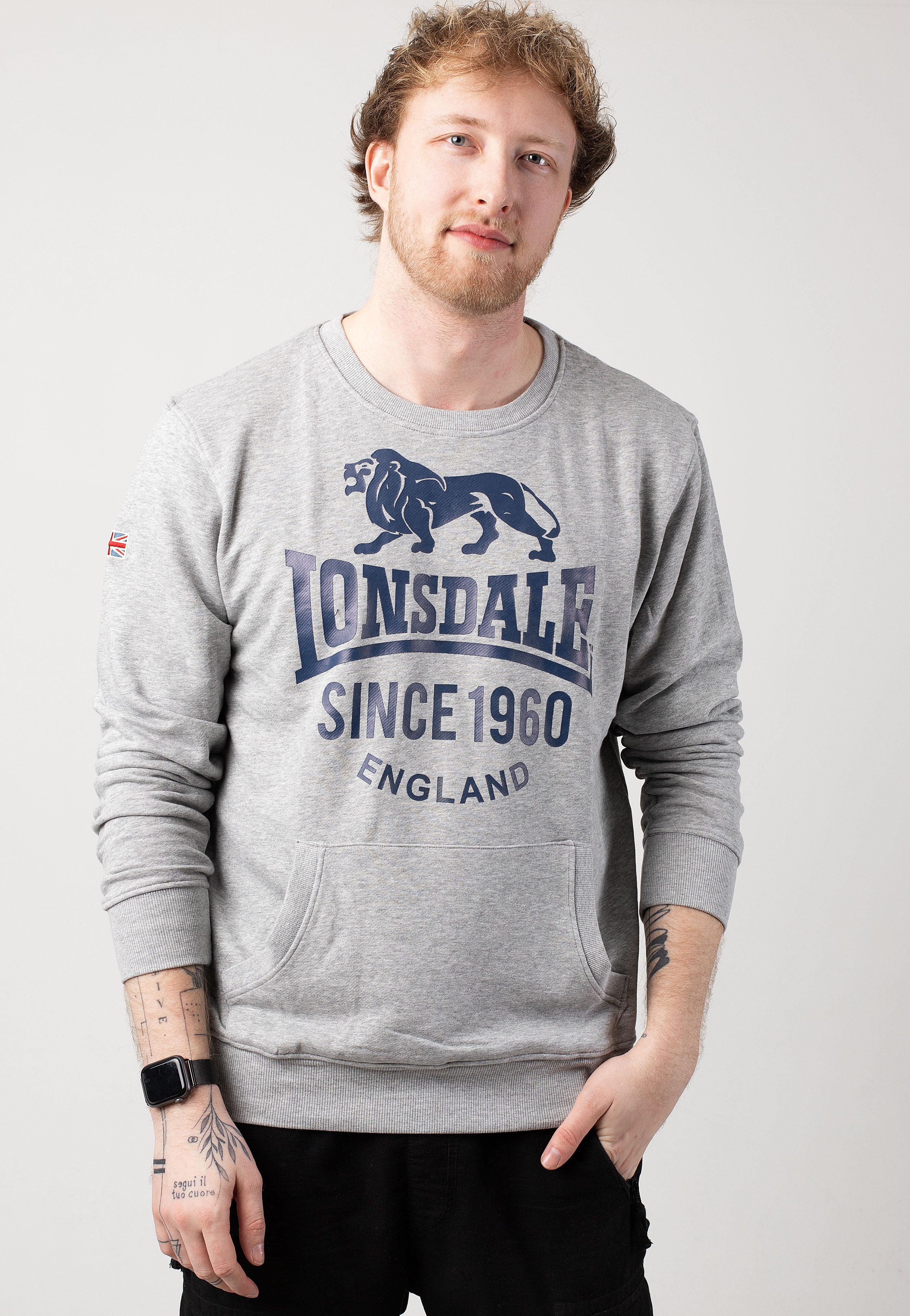 Lonsdale - Noss Marl Grey/Navy - Sweater Many Kinds Of Online