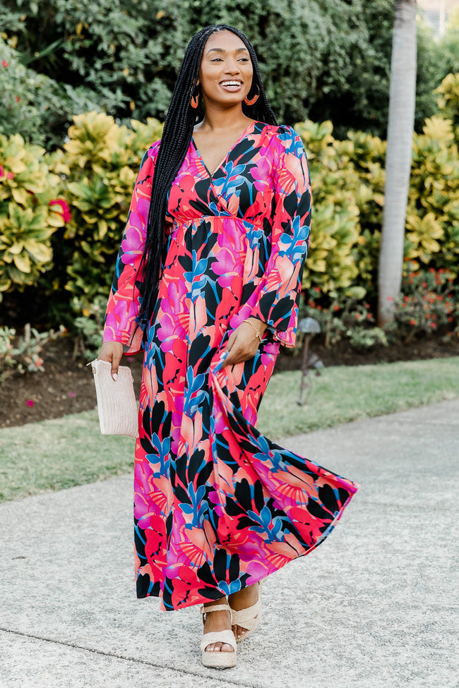 Dance The Night Away Long Sleeve Tropical Black Maxi Dress FINAL SALE Good Selling Online