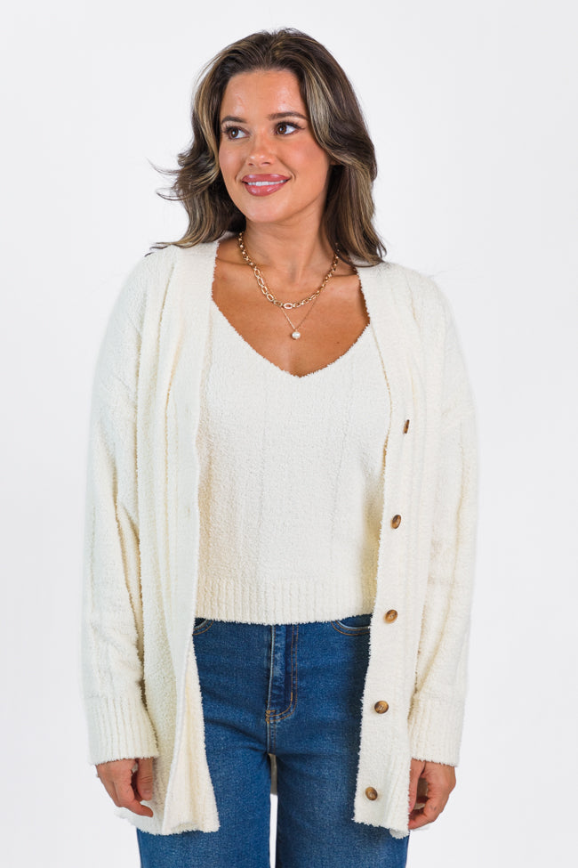 It's All True Ivory Fuzzy Cardigan And Tank Set FINAL SALE