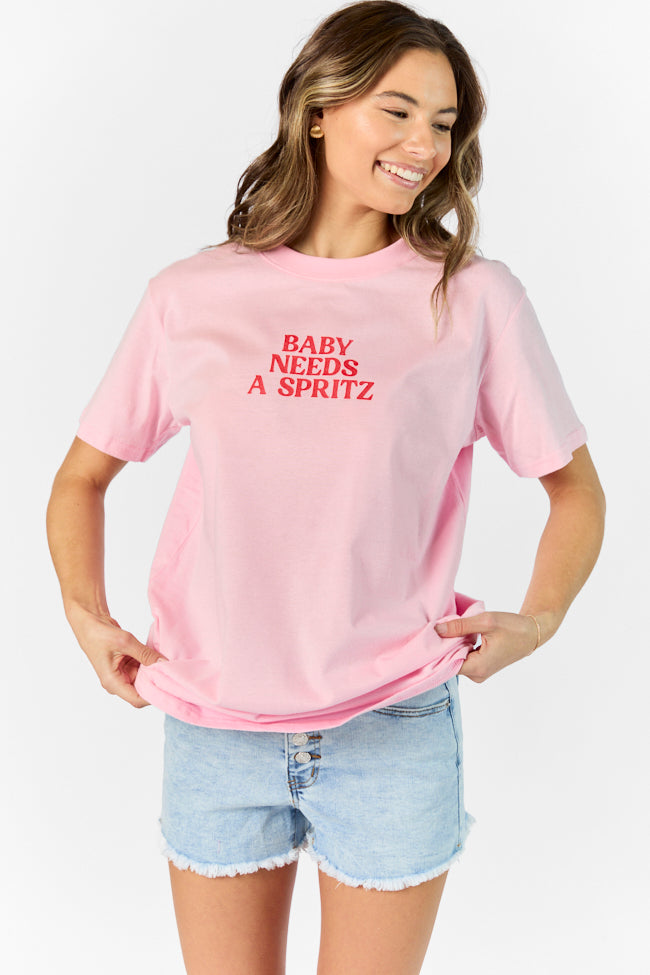 Baby Needs A Spritz Light Pink Oversized Graphic Tee Clearance Low Pice