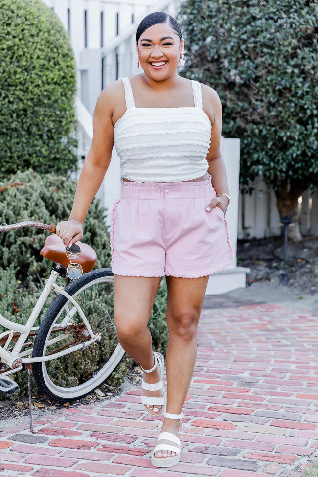 Thought It Was A Dream Pink Frayed Hem Paper Bag Waist Denim Shorts FINAL SALE Websites Online