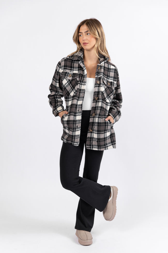 Through The Leaves Black Plaid Sherpa Shacket 2025 Cheap Online