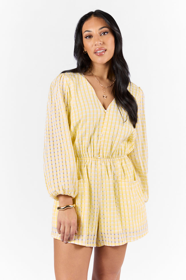 Set On You Yellow Gingham Long Sleeve Romper Buy Cheap Find Great