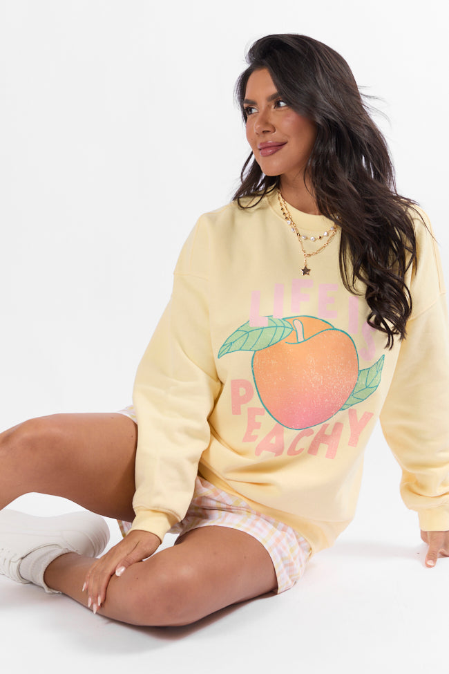 Life is Peachy Light Yellow Oversized Graphic Sweatshirt Clearance Low Shipping