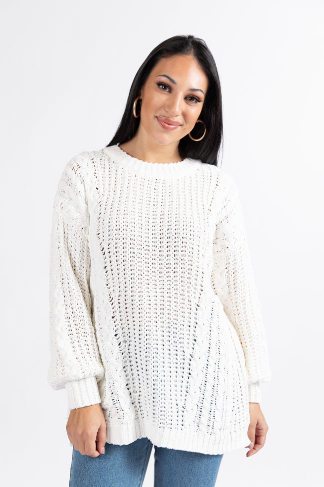 Wide Open Spaces Ivory Oversized Chenille Crew Neck Sweater Clearance Order