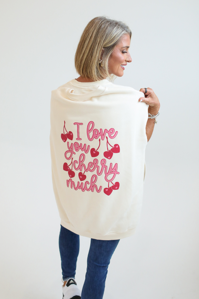 I Love You Cherry Much Cream Oversized Graphic Sweatshirt Kalee Rogers X Pink Lily Cheap Sale With Paypal