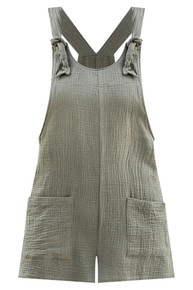 Oh So Pretty Olive Gauze Knotted Romper FINAL SALE New Online