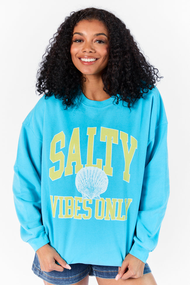 Salty Vibes Only Aqua Oversized Graphic Sweatshirt Clearance 2025 New