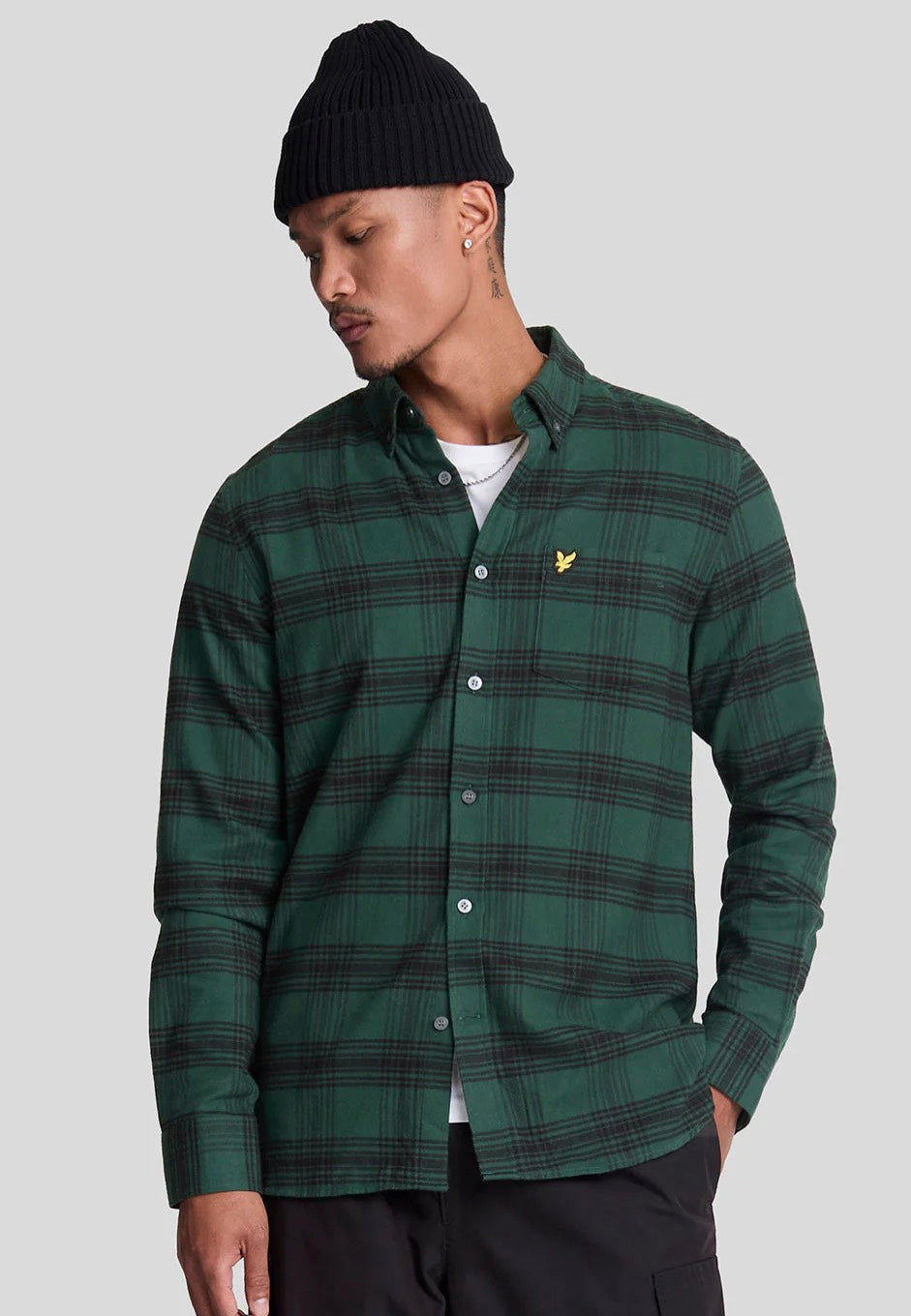 Lyle & Scott - Tonal Check Flannel Argyle Teal/Jet Black - Shirt Footaction Online