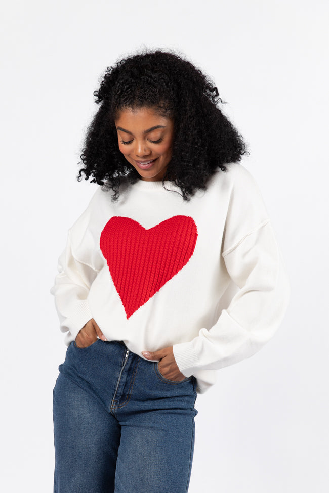 In My Heart Ivory and Red Cable Knit Heart Sweater FINAL SALE Cheap Sale Outlet