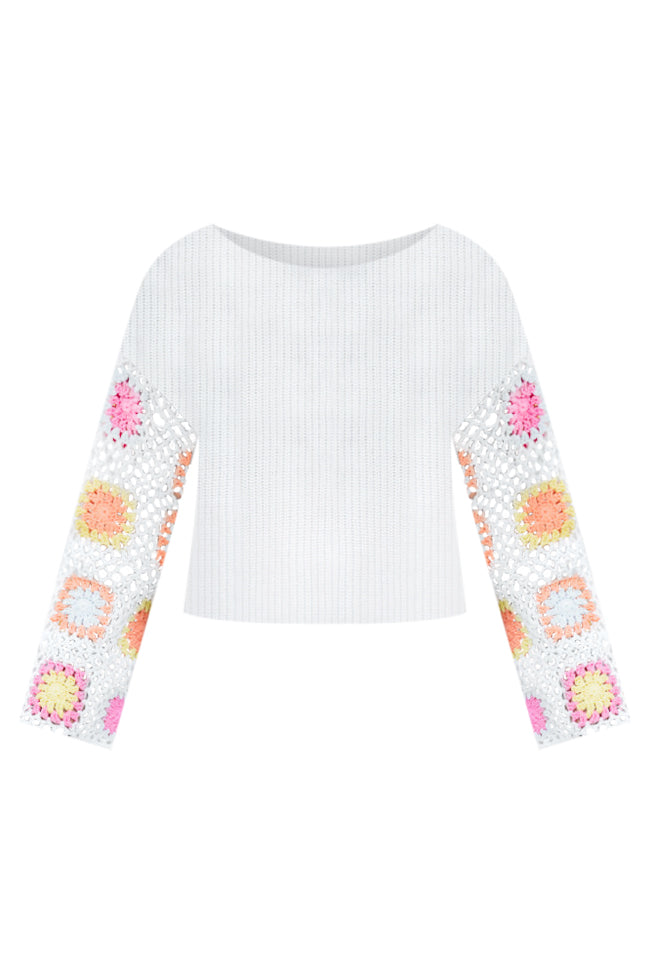 Something To Tell Ivory Bright Multi Crochet Sleeve Sweater  FINAL SALE Buy