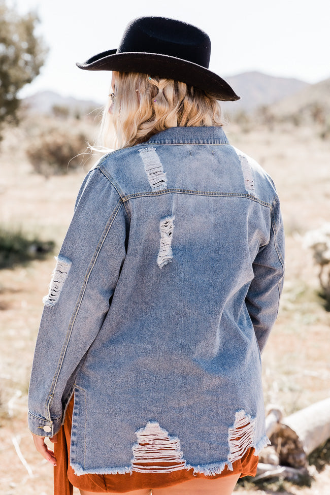 Wait Forever Distressed Raw Hem Oversized Denim Jacket FINAL SALE Sale For Nice