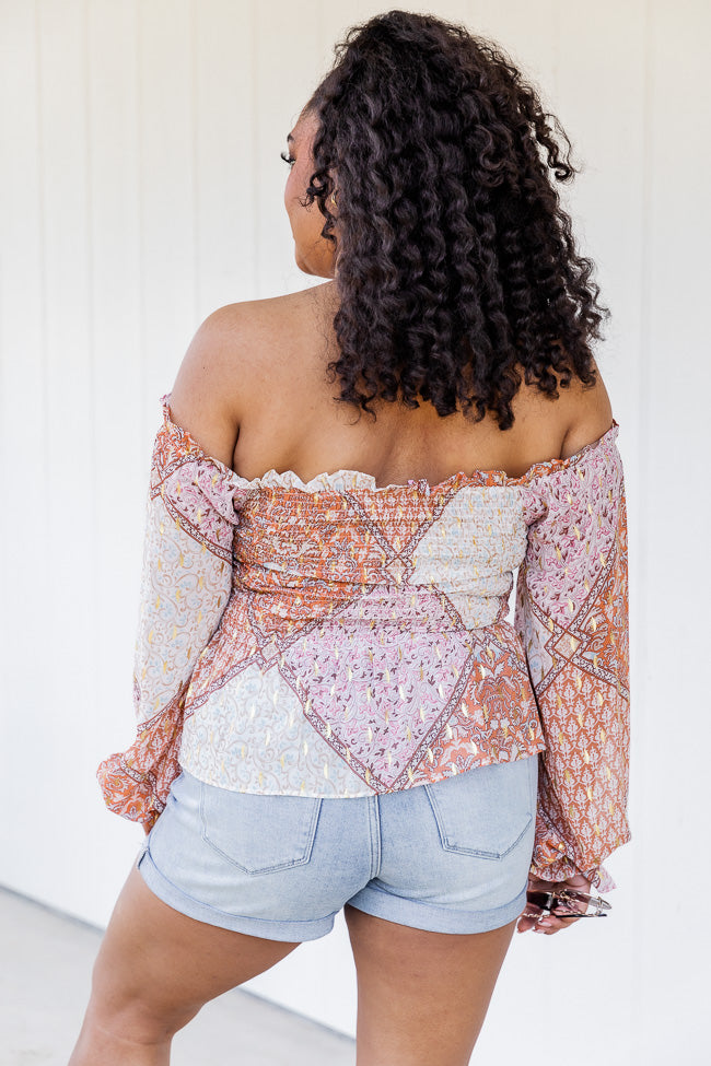 Saddle Up With Me Camel Patch Print Off The Shoulder Blouse FINAL SALE Store Online