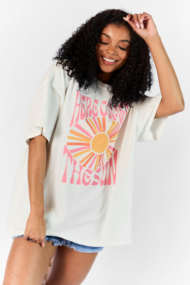 Here Comes The Sun Burst Off White Hyfve Oversized Graphic Tee 2025 New Sale Online