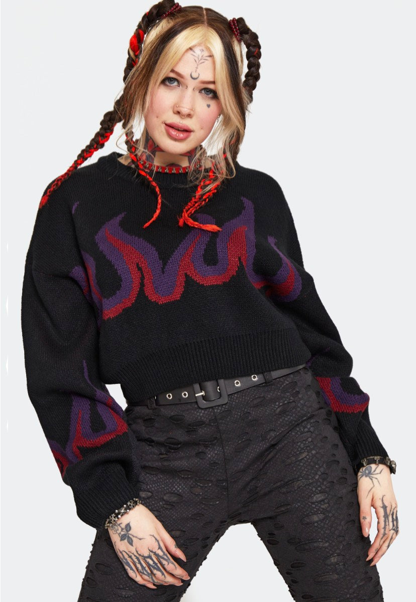 Jawbreaker - Dark Flame Chunky Cropped Black - Pullover Recommend Cheap Pice