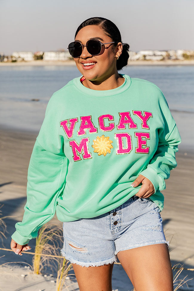 Vacay Mode Chenille Patch Lime Oversized Graphic Sweatshirt FINAL SALE Looking For Online