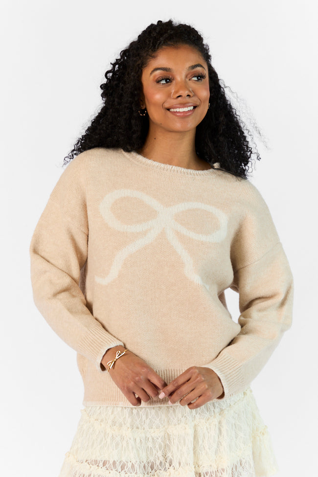 Peek- A-Bow Beige and Ivory Crew Neck Sweater Cheap Exclusive