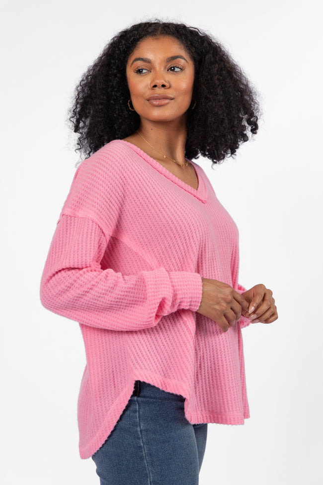 Idle Hands Pink Waffle Knit V-Neck Oversized Knit Top With Paypal Sale Online