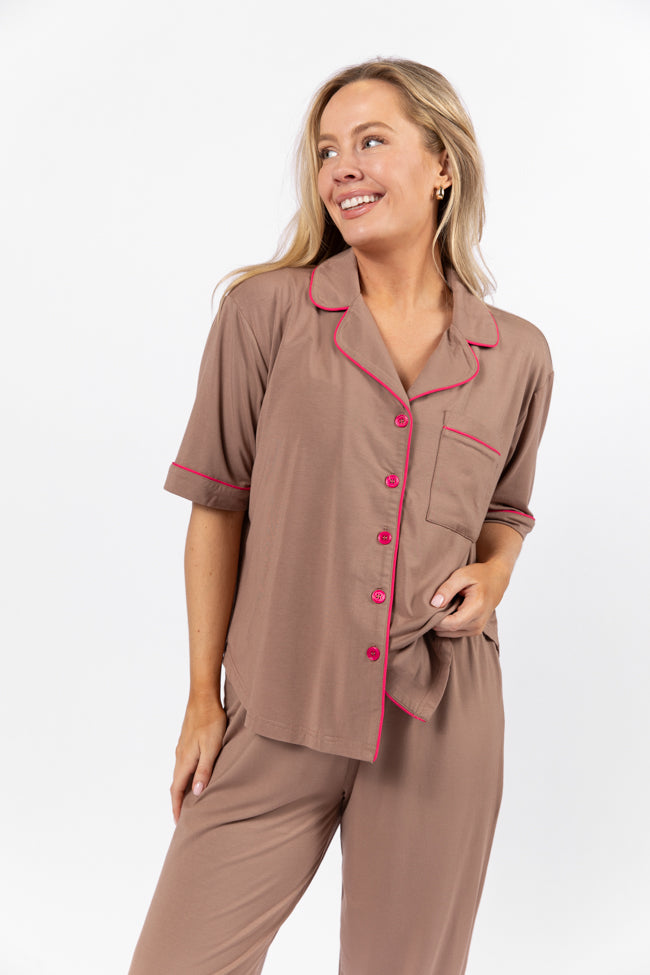 Good To Get Away Brown Pajama Set Fashionable