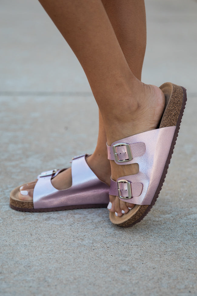 Andrea Pink Metallic Double Strap Sandals Shop For