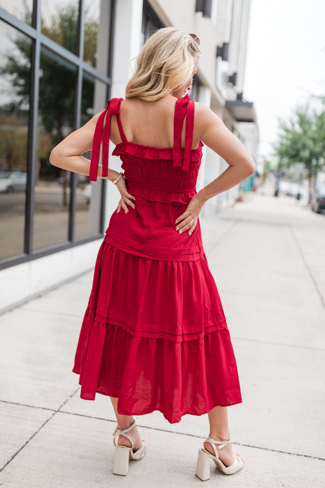 Take Your Turn Red Tie Shoulder Smocked Dress FINAL SALE Pay With Paypal Cheap Pice