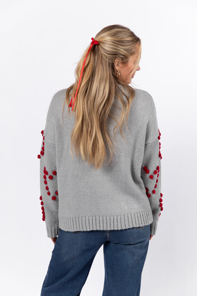 Adore You Grey and Red Oversized Heart Pom Sweater Kalee Rogers X Pink Lily FINAL SALE Explore Cheap Pice