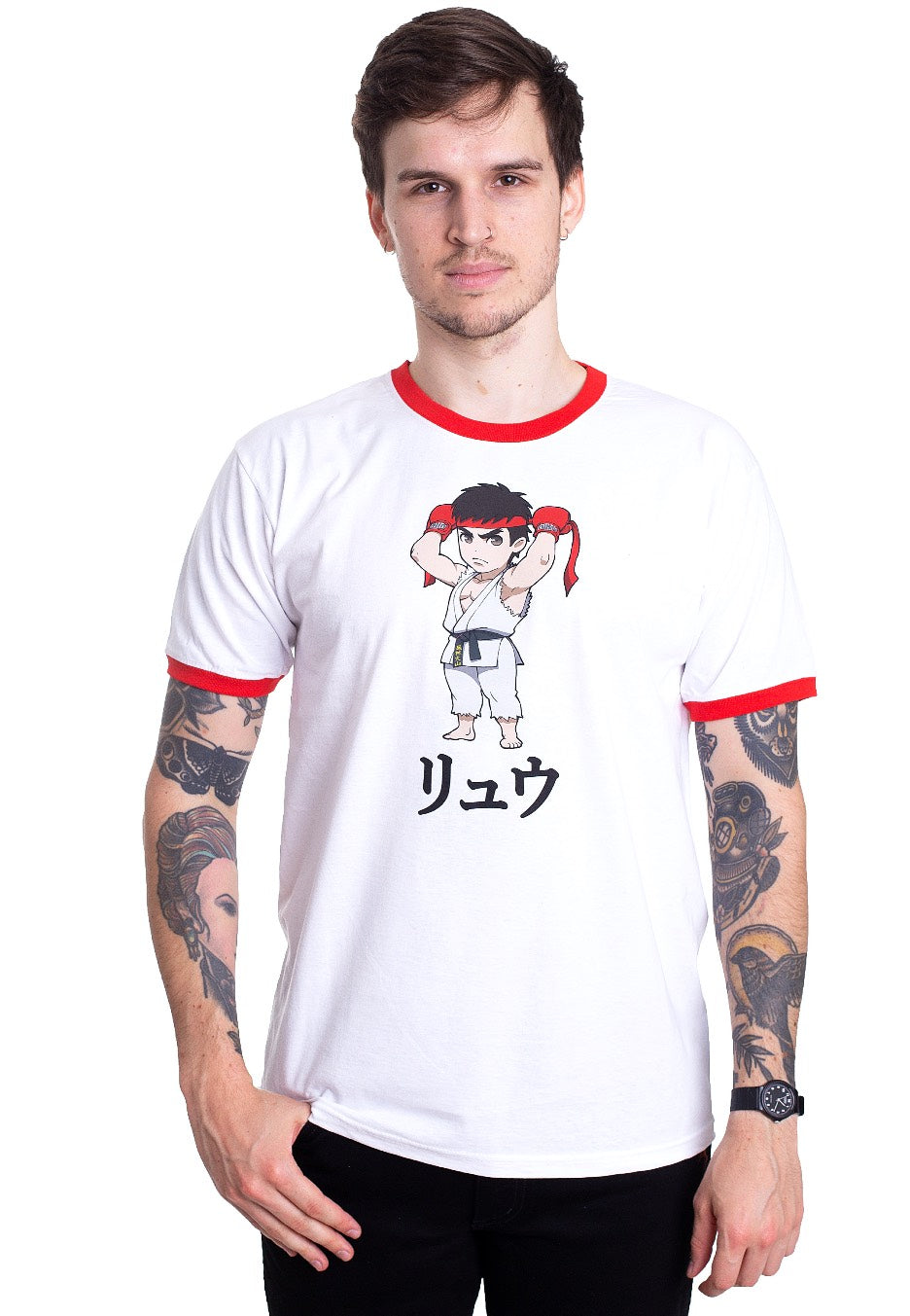 Street Fighter - Chibi Ryu Ringer White - T-Shirt Cheap Pice Wholesale Pice