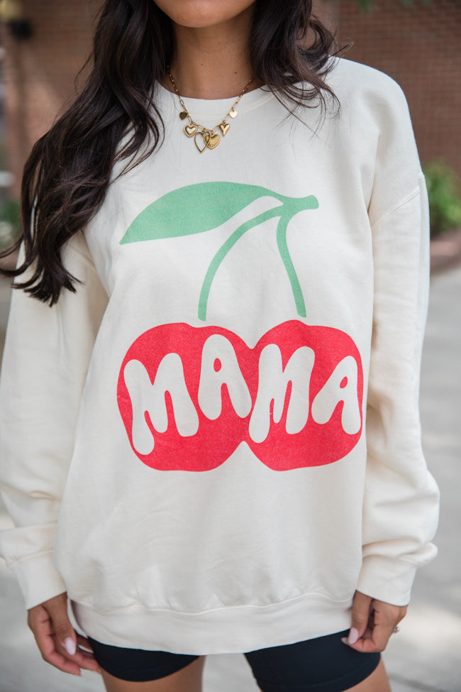 Mama Cherry Cream Oversized Graphic Sweatshirt Sale Geniue Stockist