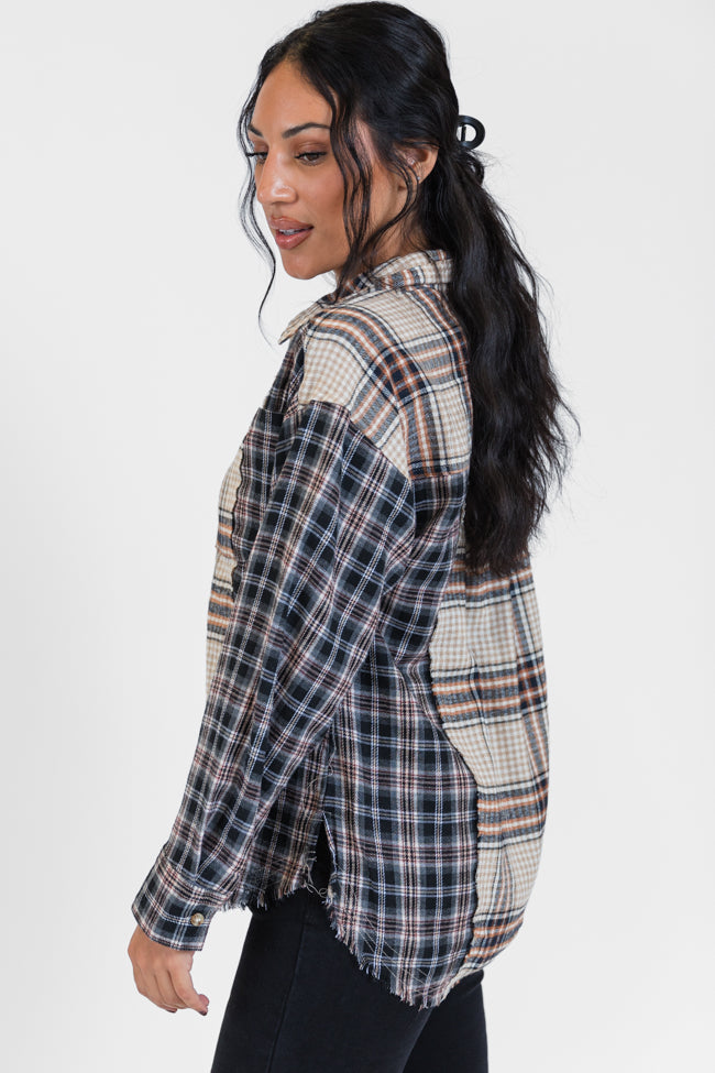 About Tomorrow Black Mixed Media Plaid Button Down Top FINAL SALE Finishline Cheap Online