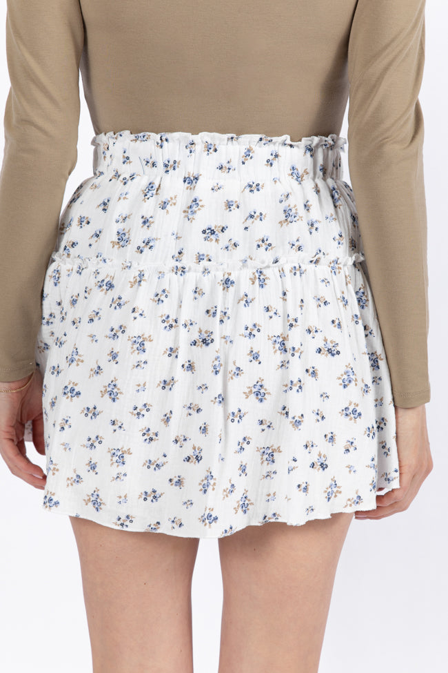 Garden Party Ivory and Blue Floral Print Gauze Skort Cheap Sale Excellent