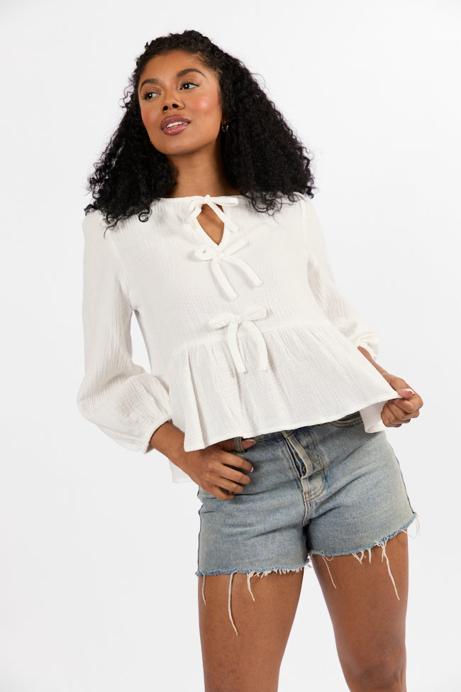 Close To Me Ivory Bow Detail Blouse Official Cheap Online