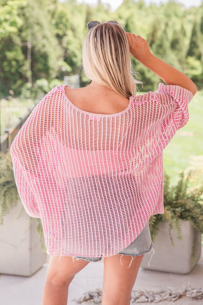 Don't Keep Me Waiting Pink Washed Open Knit Sweater