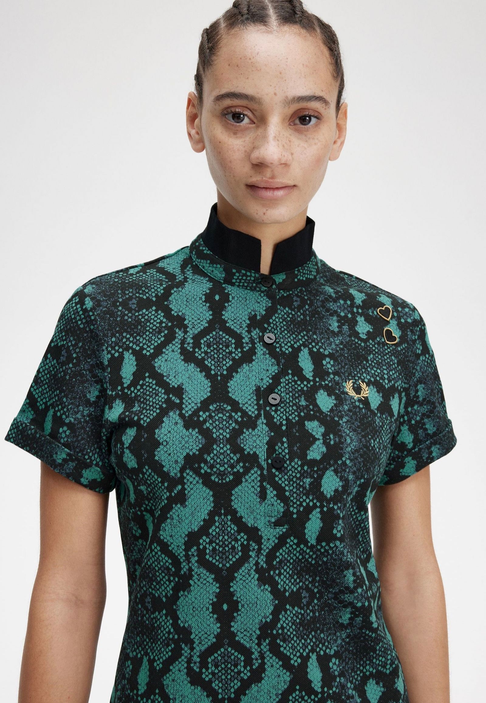 Fred Perry - Snake Print Deep Mint - Polo Excellent