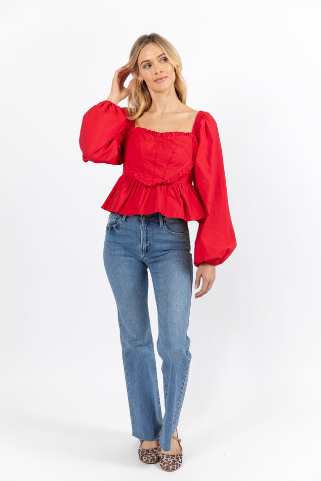 I Heart You Red Heart Shape Woven Blouse Kalee Rogers X Pink Lily FINAL SALE Brand New Unisex Sale Online